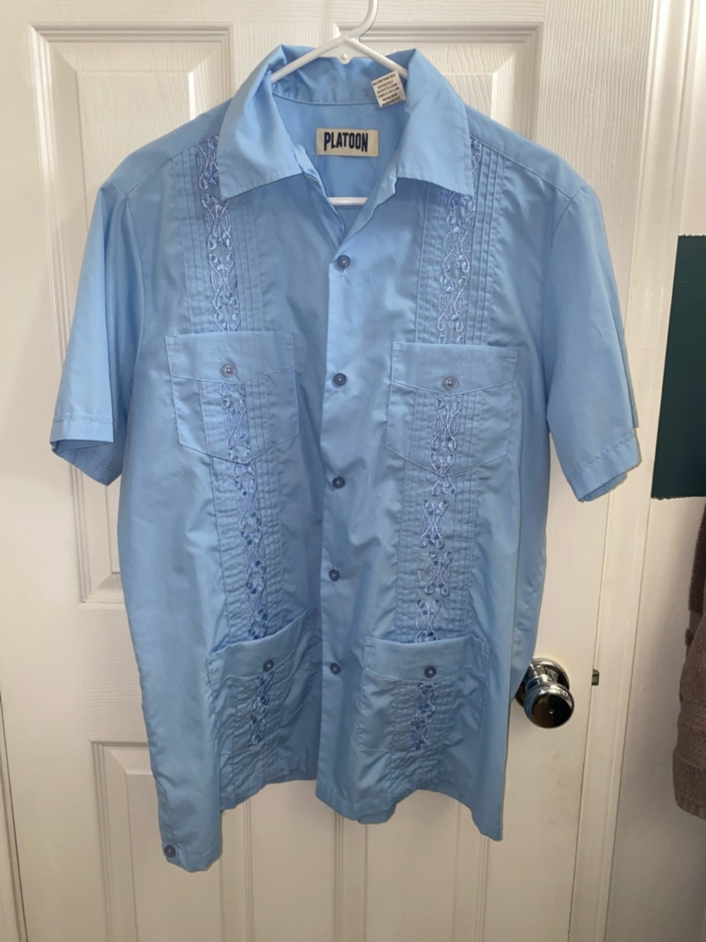 Men's Light Blue Short Sleeve Guayabera Shirt